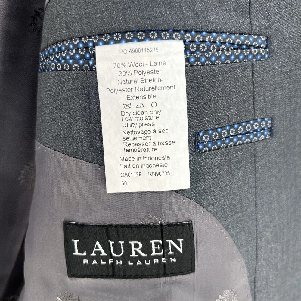 Lauren Ralph Lauren Men's 50L Gray Suit Jacket Blazer Wool Blend Big & Tall‎